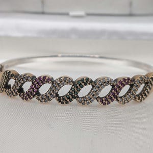 Vintage Sterling Silver and Gold Plated Gemstone Bangle