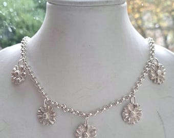 Collier En Argent Sterling 925 Avec Pendentif Bouton De Fleur - Bijou Vintage, Comme Neuf