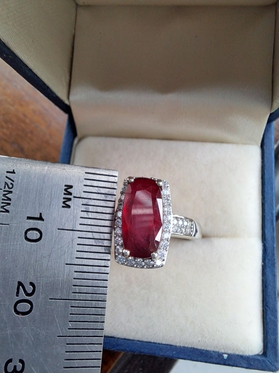 Sterling Silver Ruby and Moissanite Cluster Ring - image 6