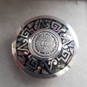 Vintage Sterling Silver Myan Calender pill box