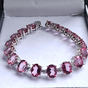 Hallmarked Sterling Silver Pink Topaz Tennis Bracelet