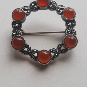 Sterling zilveren Carneool en Marcasiet broche