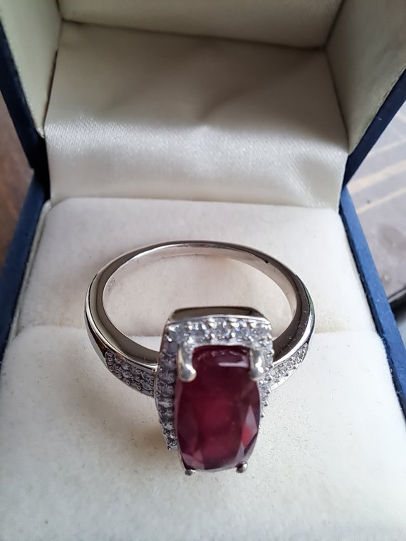 Sterling Silver Ruby and Moissanite Cluster Ring - image 2