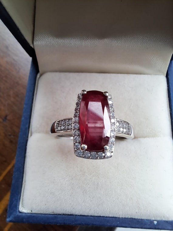Sterling Silver Ruby and Moissanite Cluster Ring - image 3