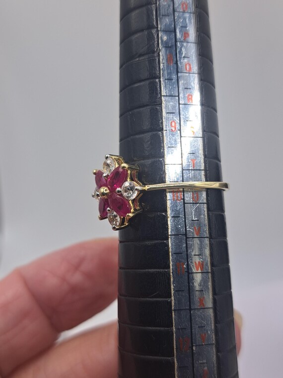 Hallmarked 10ct Gold Ruby Cluster Ring - image 9