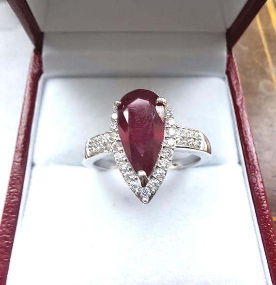 Sterling Silver Ruby and Moissanite Cluster Ring - image 1