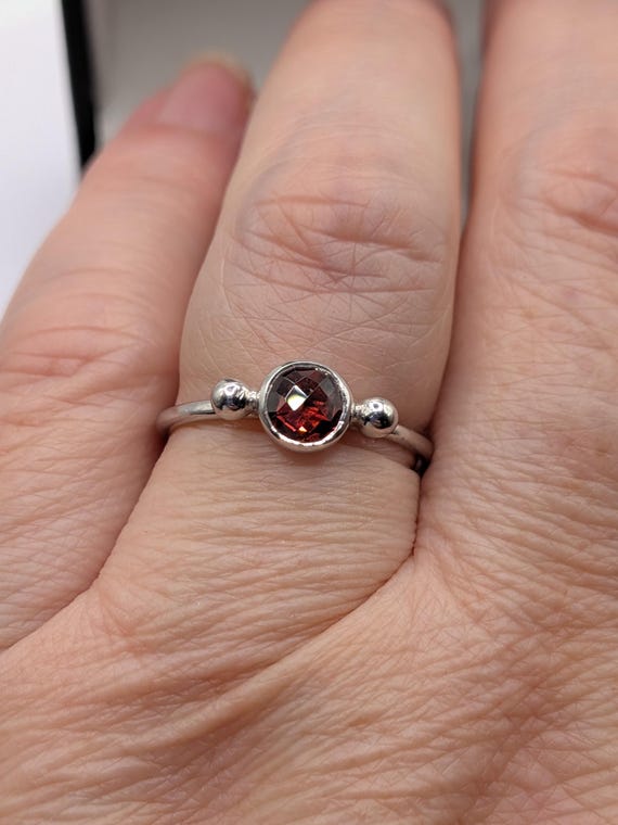Sterling Silver Garnet Solitaire Stacking Ring - image 5