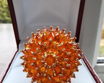 Stunning Sterling Silver Vermeil Fire Opal Cluster Ring