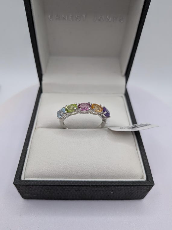 Sterling Silver Multi Gem Eternity Stacking Ring - image 1