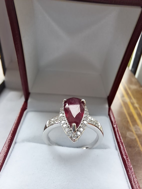 Sterling Silver Ruby and Moissanite Cluster Ring - image 2