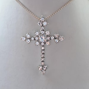 Vintage Hallmarked Sterling Silver CZ Cross with Chain