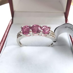 Sterling Silver Rubelite and Diamond Ring