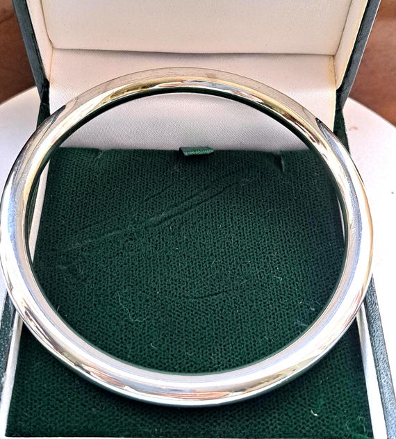 Vintage Solid Heavy Sterling Silver Plain  Bangle… - image 1