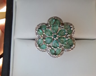 Sterling Silver Emerald Cluster Ring