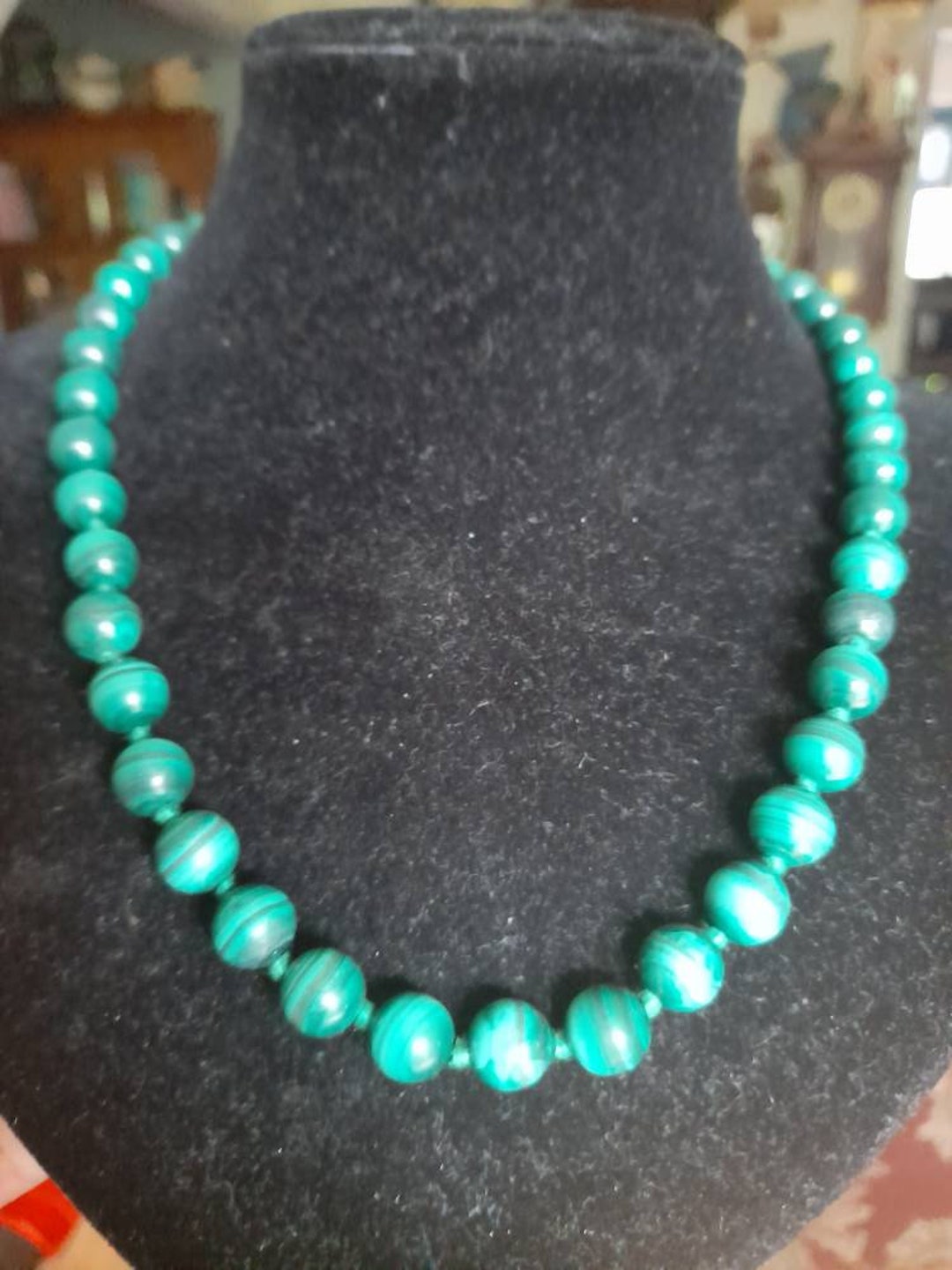 Vintage Malachite Bead Necklace Etsy