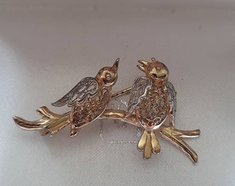 Vintage Sterling Silver Gilt Birds brooch