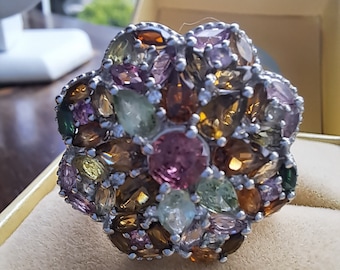 Sterling Silver Tourmaline Cluster Ring - Sizes 5, 7, K, O