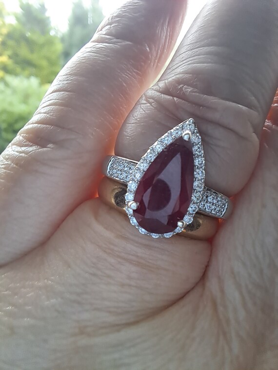 Sterling Silver Ruby and Moissanite Cluster Ring - image 9