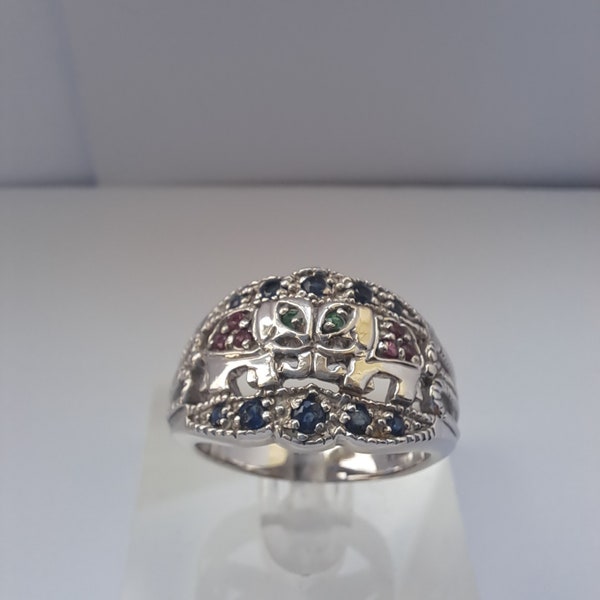 Vintage Hallmarked Sterling Silver Multi Gemstone Ring