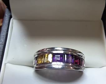 Sterling Silver Multi Gem Band Ring