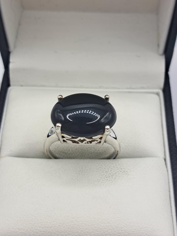 Sterling Silver Obsidian Solitaire Ring - image 1