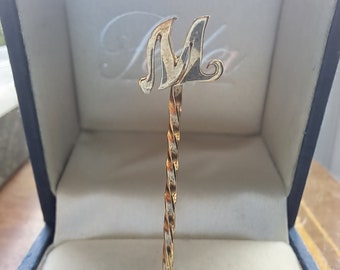 Vintage Hallmarked 9ct Gold 'M' Stick Pin
