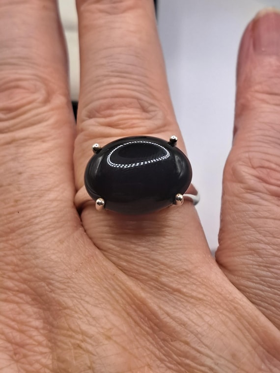 Sterling Silver Obsidian Solitaire Ring - image 5