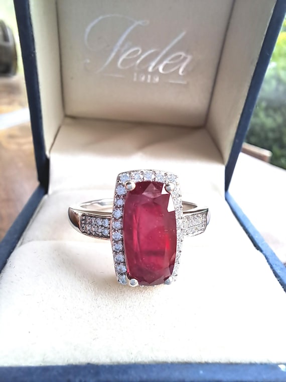 Sterling Silver Ruby and Moissanite Cluster Ring - image 1