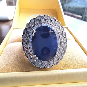 Anello in argento sterling con zaffiro: cluster di zirconi, misura 6,5