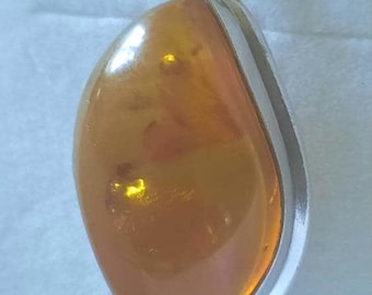 Large Sterling Silver Amber Pendant with chain