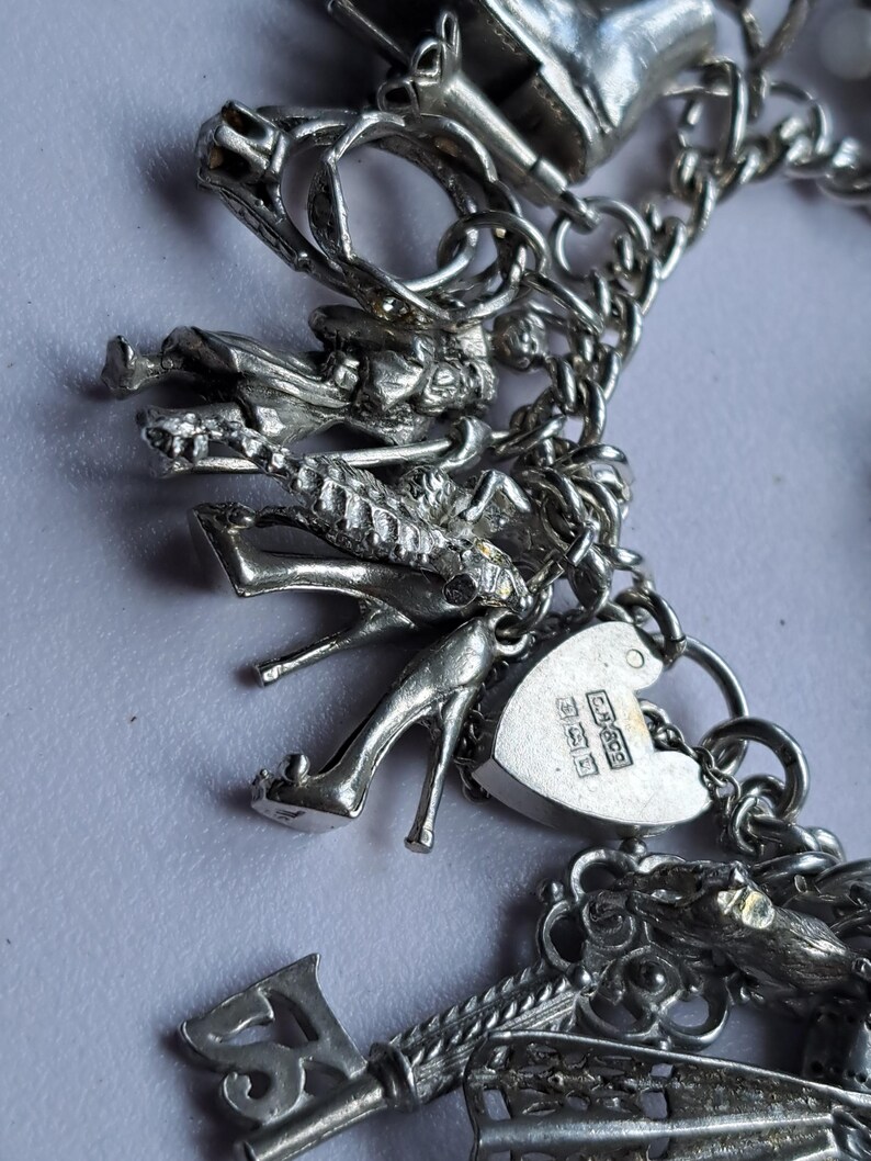 Vintage Sterling Silver Charm Bracelet 88.6g Etsy Canada