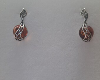 Sterling Silver Baltic Amber Drop Earrings