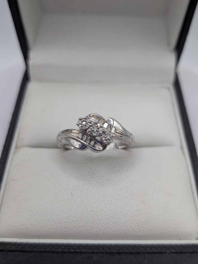 Sterling Silver Natural Diamond Cluster Ring image 1