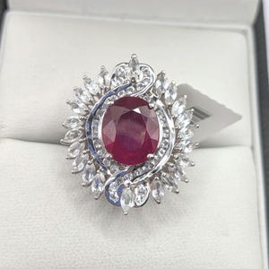 Hallmarked Sterling Silver Ruby Cluster Ring