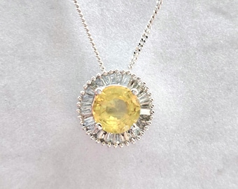 18ct White Gold Iliana Yellow Sapphire and Diamond Cluster Pendant with Chain with C.O.A.