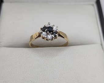 Vintage Sterling Silver 9ct Gold Vermeil Sapphire Cluster Ring