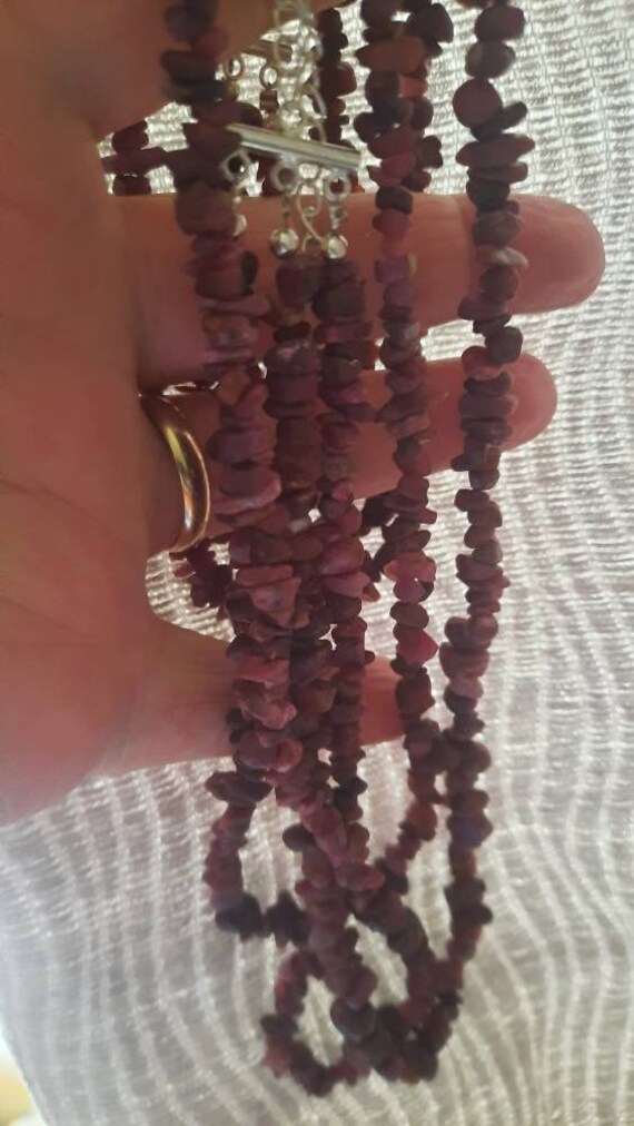 Sterling Silver Ruby Nugget 3 strand necklace - image 8