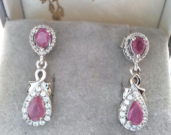 Sterling Silber Rubin Cluster Tropfen Ohrringe