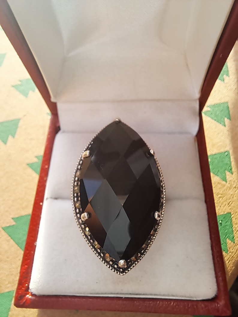 Vintage Sterling Silver Onyx Ring image 1