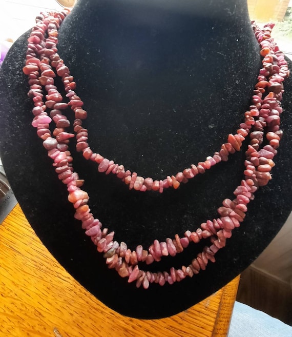 Sterling Silver Ruby Nugget 3 strand necklace - image 1