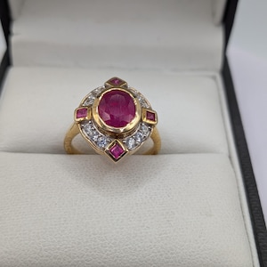 18kt gouden vermeil sterlingzilveren robijnclusterring