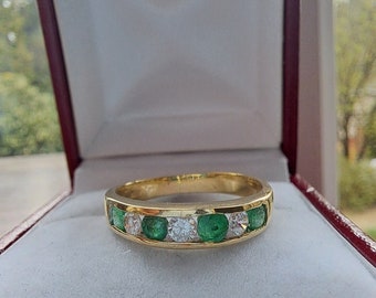 Vintage 18ct Gold Emerald and Diamond Eternity Ring