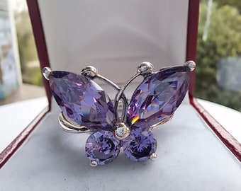 Vintage Sterling Silver Amethyst CZ Butterfly Ring