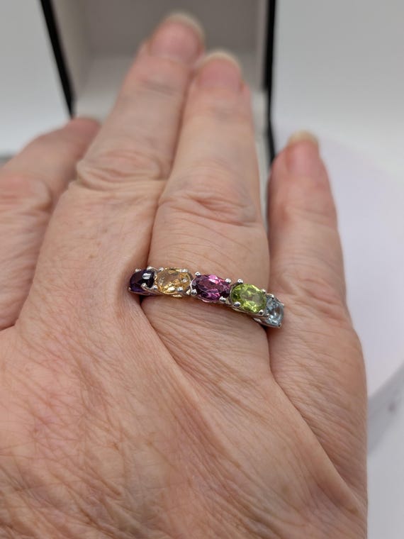 Sterling Silver Multi Gem Eternity Stacking Ring - image 6