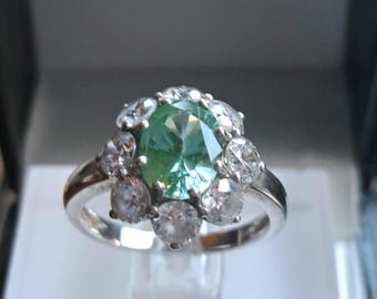 Vintage Sterling Silver Diamonique Emerald Cluster Ring