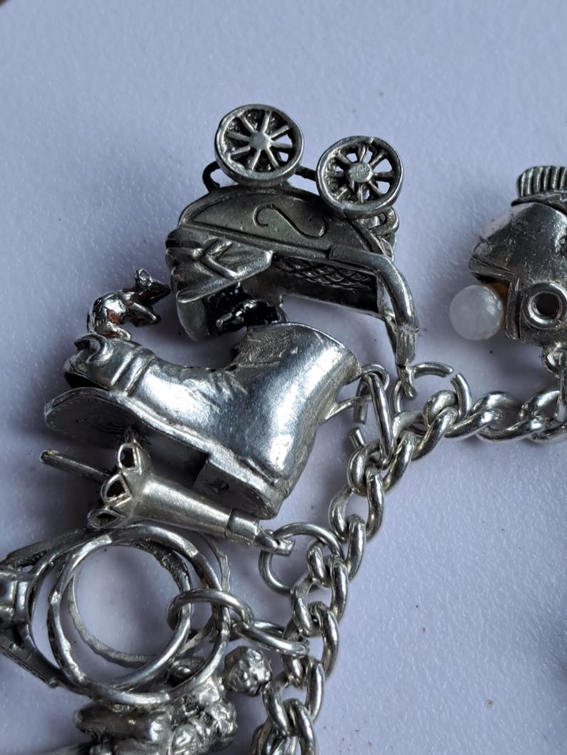 Vintage Sterling Silver Charm Bracelet 88.6g Etsy Canada