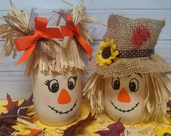 scarecrow mason jar fall decor fall centerpiece scarecrow decor fall party halloween decor fall mason jars scarecrow couple