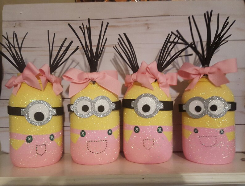 Minion Room Decor Girl Minion Mason Jar Centerpieces Minion Party Decor