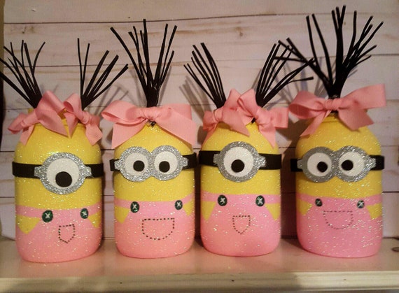 Girl Minion Mason Jar Centerpieces Minion Party Decor Minion Etsy