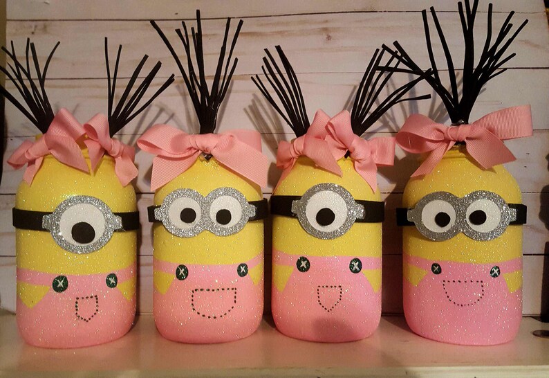 Minion Room Decor Girl Minion Mason Jar Centerpieces Minion Party Decor